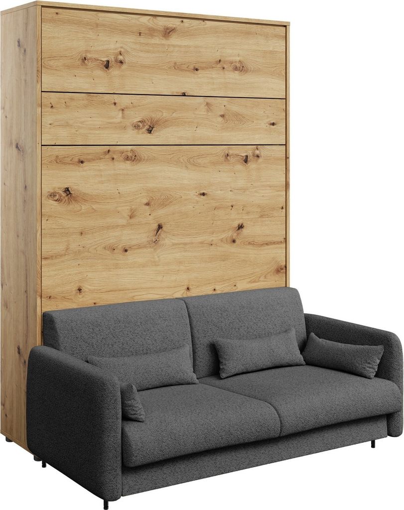 Furniture24 Schrankbett mit sofa Bed Concept 140x200 cm Lenart Bett im Schrank Klapbett Artisan Eiche/Graphit