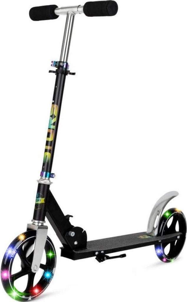 Story Lux Transport Scooter Schwarz/LED - Komfortabler Tretroller mit verstellbarem Lenker und großen Rädern
