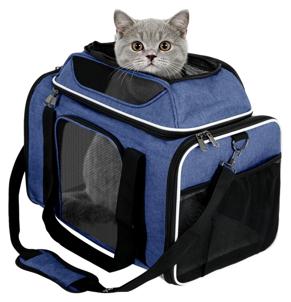 Transportbox für Katzen, faltbare Transporttasche für Katzen und Welpen bis 8 kg, atmungsaktive Transportboxen für Katzen, mit sicheren Reißver...