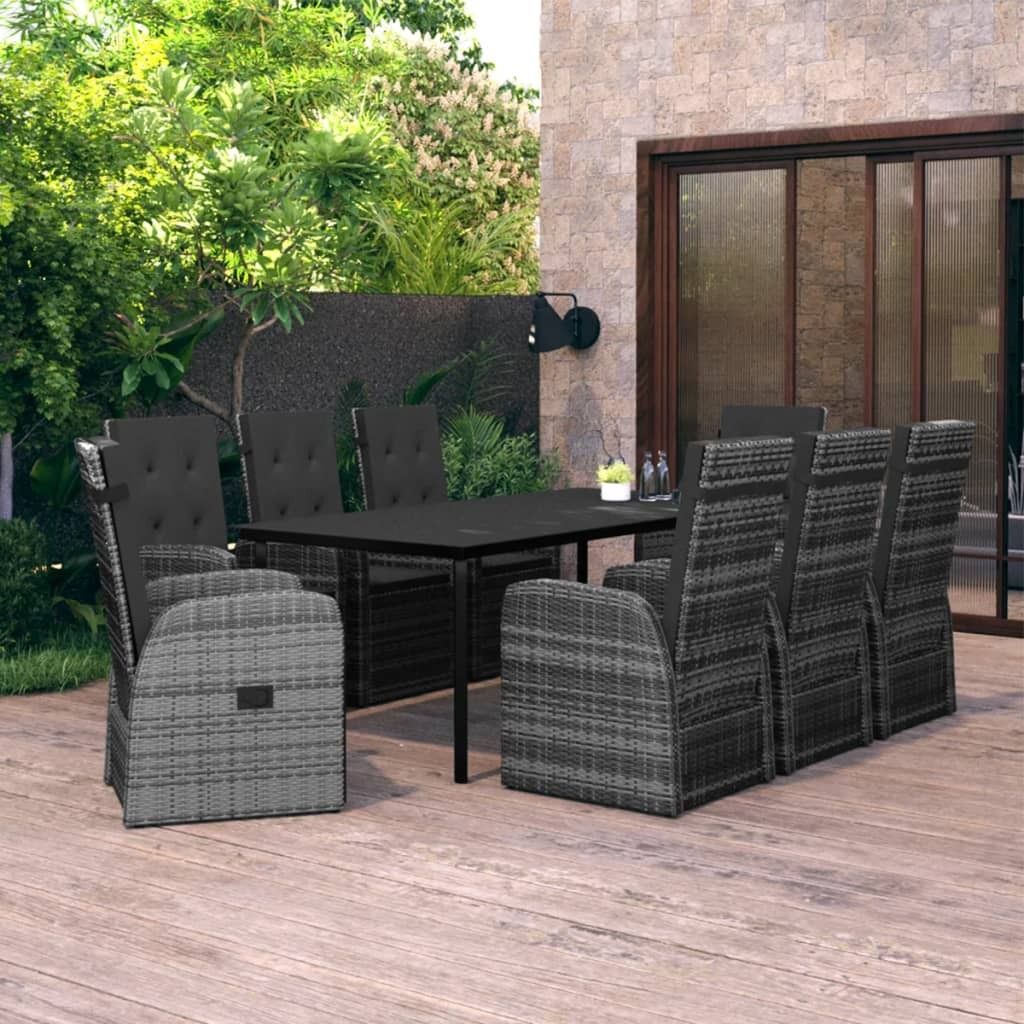 The Living Store 9-tlg. Garten-Essgruppe mit Auflagen Grau