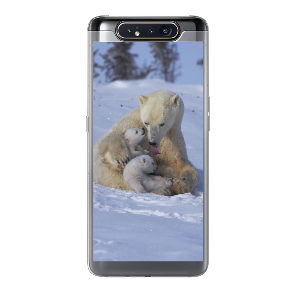 MuchoWow Handyhülle Schutzhülle Hülle für Samsung Galaxy A80 Eisbären - Schnee - Weiß Silikon Softcase Handy Hülle - Schutzdeckel