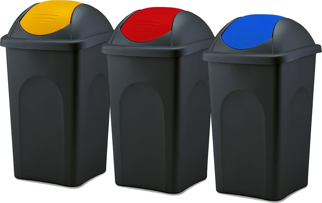 3x Mülleimer 60 Liter Abfalleimer Schwingdeckeleimer Rot - Produktbild 