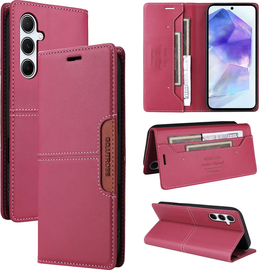 Custodia per Samsung Galaxy A55, custodia flip wallet in pelle con slot per carte e supporto Rosso