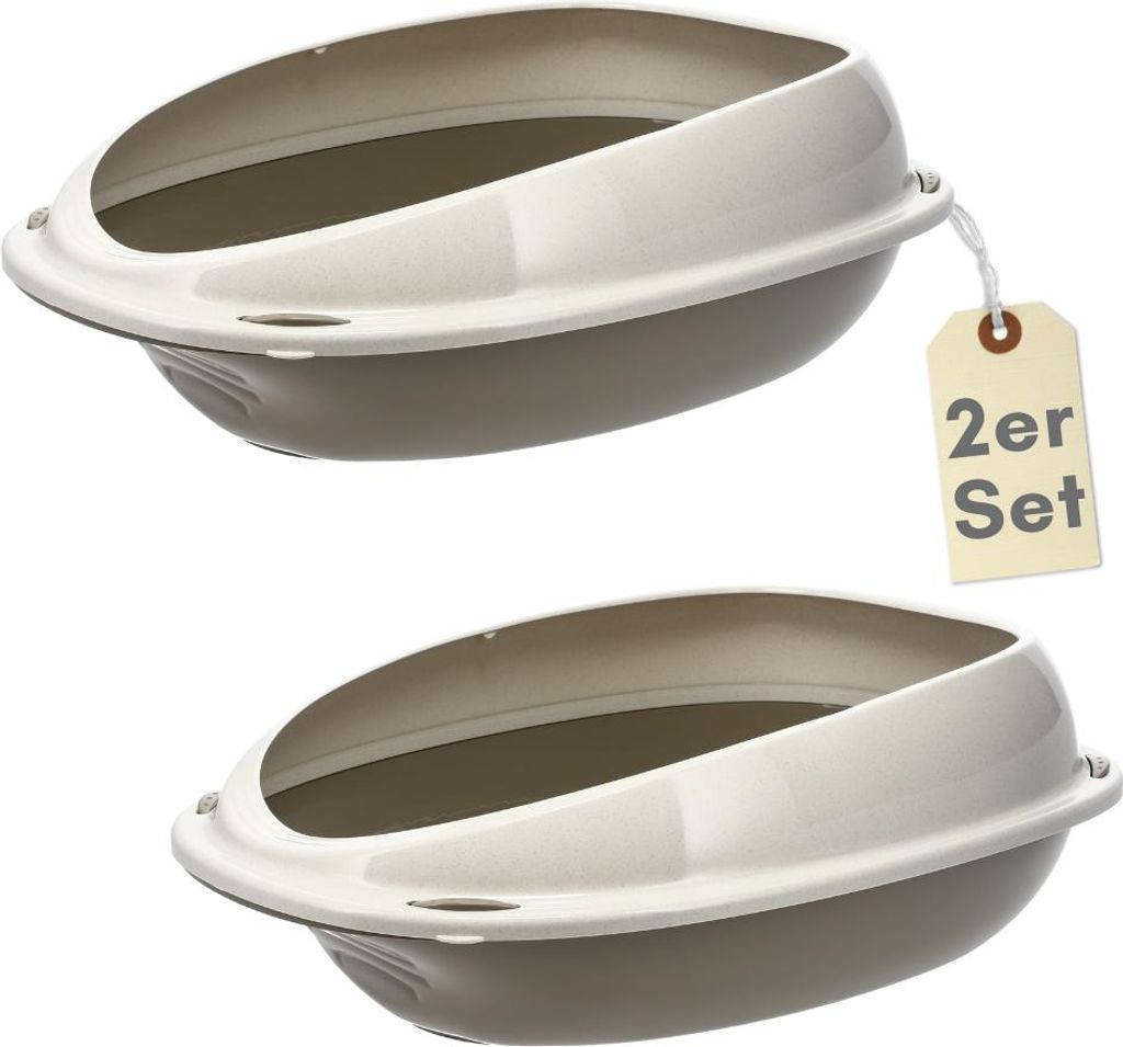 2er Set Katzenklo ohne Deckel Doppelpack Katzentoilette mit Rand Sparpaket Katzen WC 2er Set Schalentoilette 57x40x19 cm Katzentoiletten