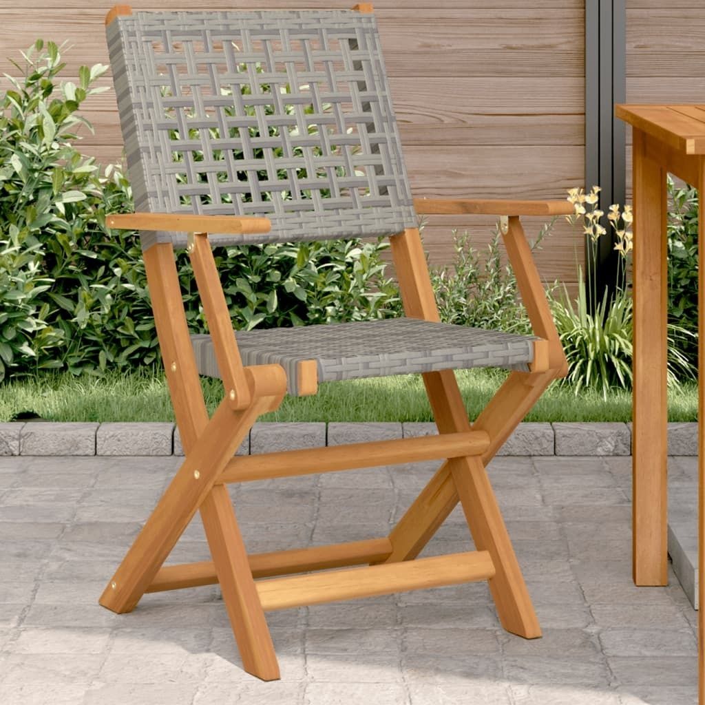 "im Angebot" Gartenstühle 2 Stk. - bis 150 kg - Grau Massivholz Akazie und Poly Rattan - Stapelsessel CC16885