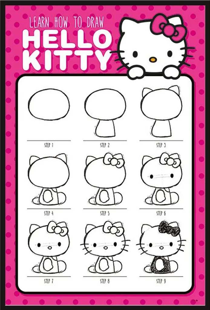 Poster Encadré Hello Kitty avec Cadre à Insert Noir et Vitre Acrylique