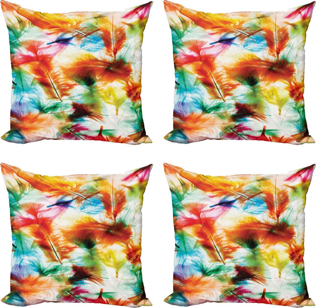 ABAKUHAUS Bunt Kissenbezug Set (4 Stück), Puffy Dreamy Federn, Moderner Doppelseitiger Digitaldruck, 60 cm x 60 cm, Mehrfarbig