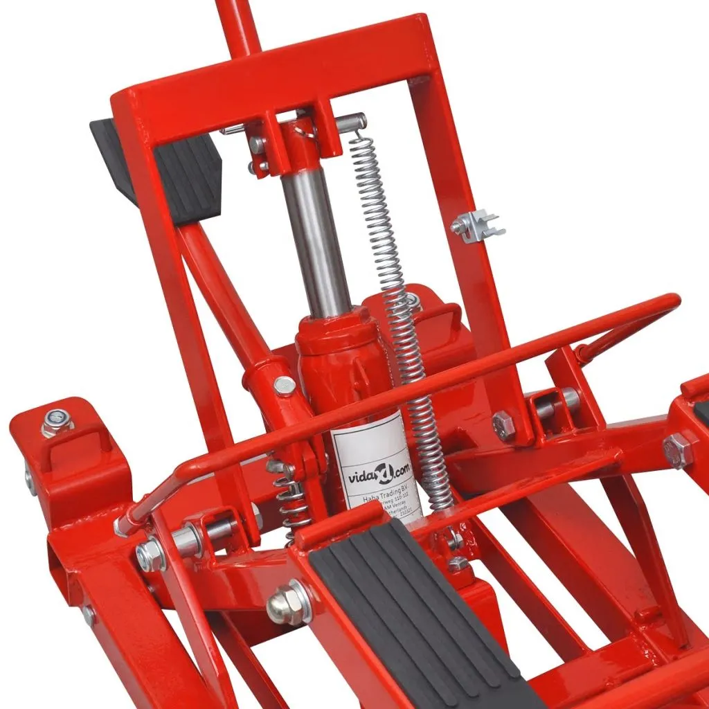 Pont hydraulique moto 680 kg rouge avec sécurité de verrouillage