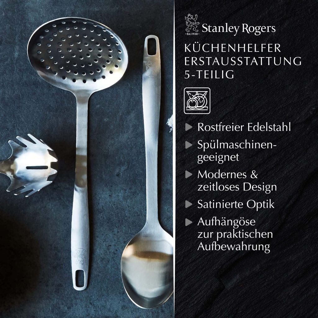 Premier Housewares Küchenwerkzeug-Set, 5-teilig Aus Edelstahl – Kochlöffel, Schöpflöffel & Mehr