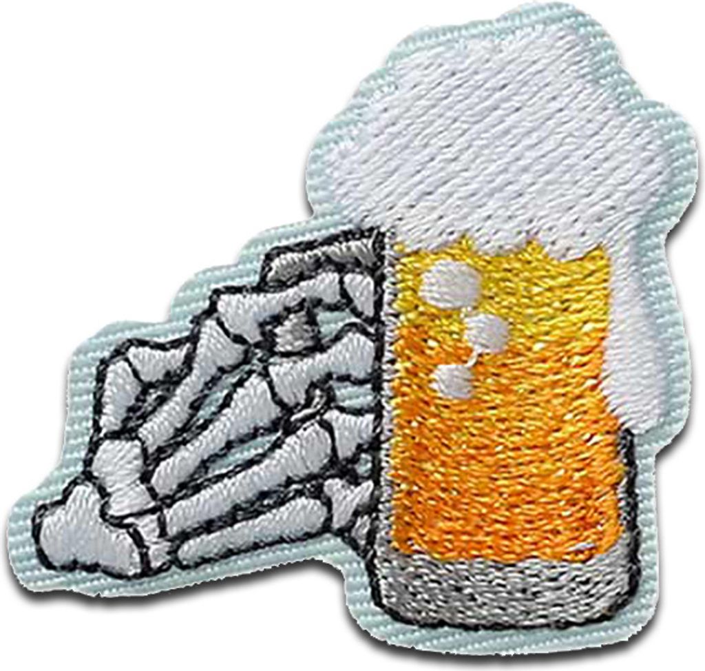 Mono-Quick Bier mit Hand - Aufnäher, Bügelbild, Aufbügler, Applikationen, Patches, Flicken, zum aufbügeln, Größe: 3,3 x 3,5 cm