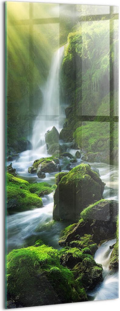 Designer Glasbild - Wandbild - Glas Bild - 50x125 cm - Wasserfall Und Felsen