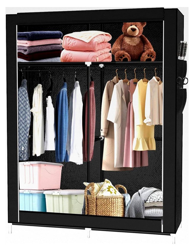Faltbarer Aufbewahrungsschrank aus Vliesstoff mit Reißverschluss – Kleiderschrank für Camping (105 x 45 x 170 cm)