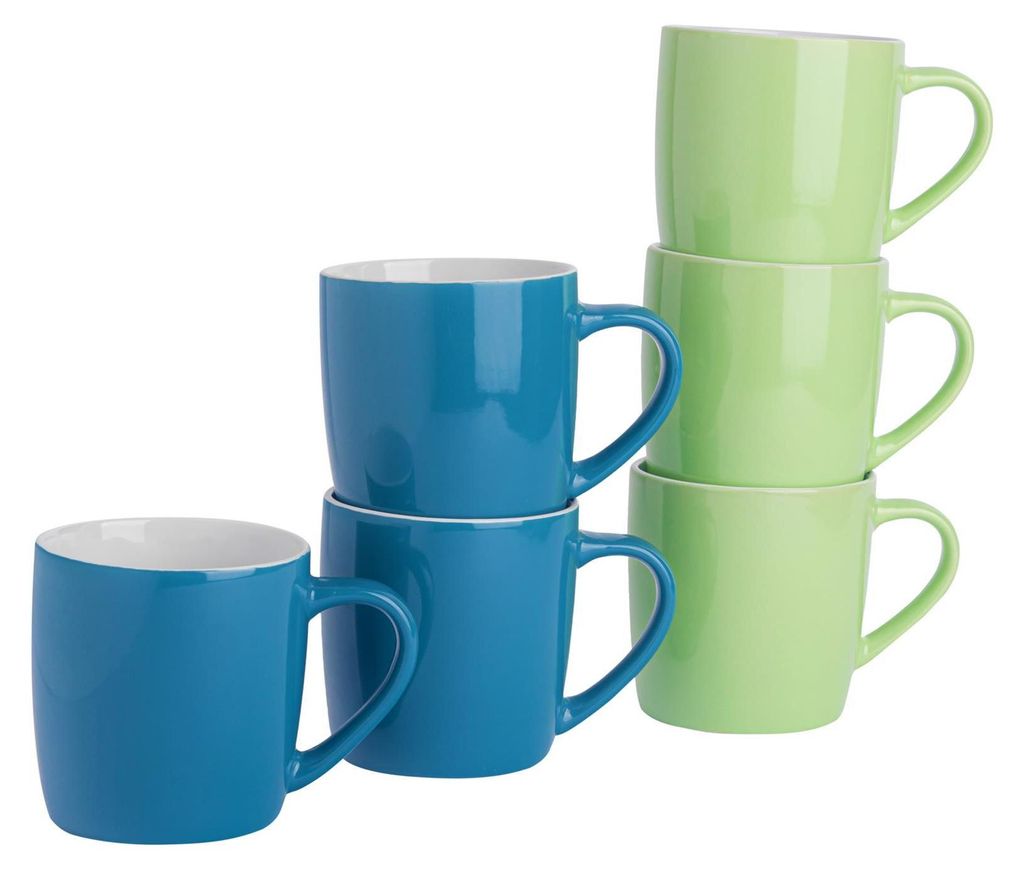 Argon Ta Farbige Kaffeetassen – 350 ml – Blau/Grün – 6er-Pack – Robuste Teetasse aus Steingut, spülmaschinen- und mikrowellengeeignet