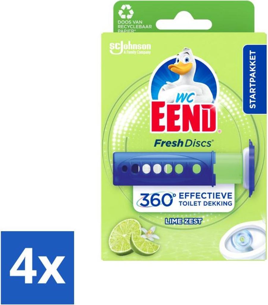 WC Ente - Fresh Discs Limettenschale - Toilettengel - Hygienisch & Frisch für bis zu 7,5 Wochen - 36 ml - Vorteilspack - 4 Stücke