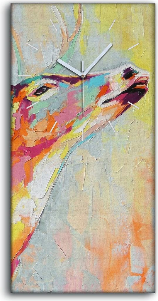 Wandbild Leinwand Bilder mit Uhr 30x60 Malerei Tier Hirsch Abstrakte Kunst - weiße Hände