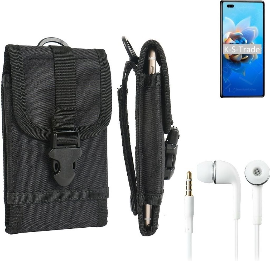 K-S-Trade Holster Schutz Hülle kompatibel mit Huawei Mate X2 Gürteltasche Handy Hülle Tasche outdoor Seitentasche schwarz 1x + Kopfhörer