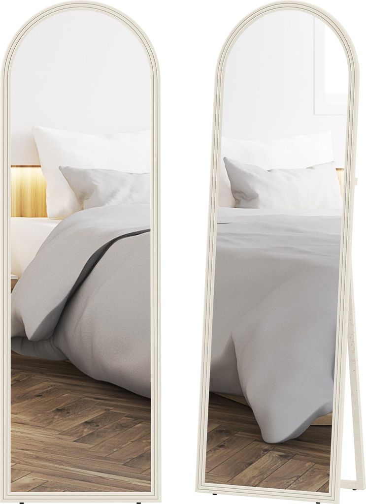 HOMCOM Bogen Ganzkörperspiegel 160 x 50 cm Standspiegel mit Steinoptik, Weiß