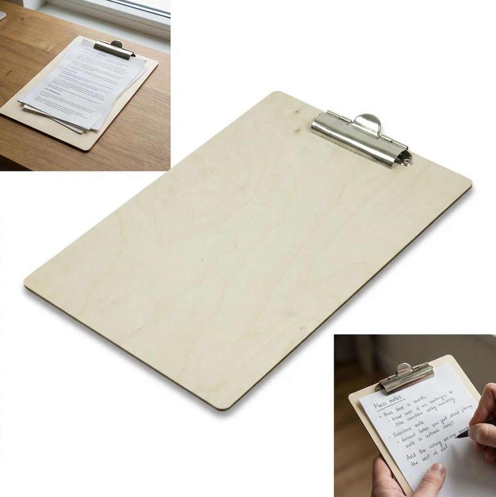 Clipboard Holz A5 mit silberner Klammer – Schreibunterlage, Notizenhalter