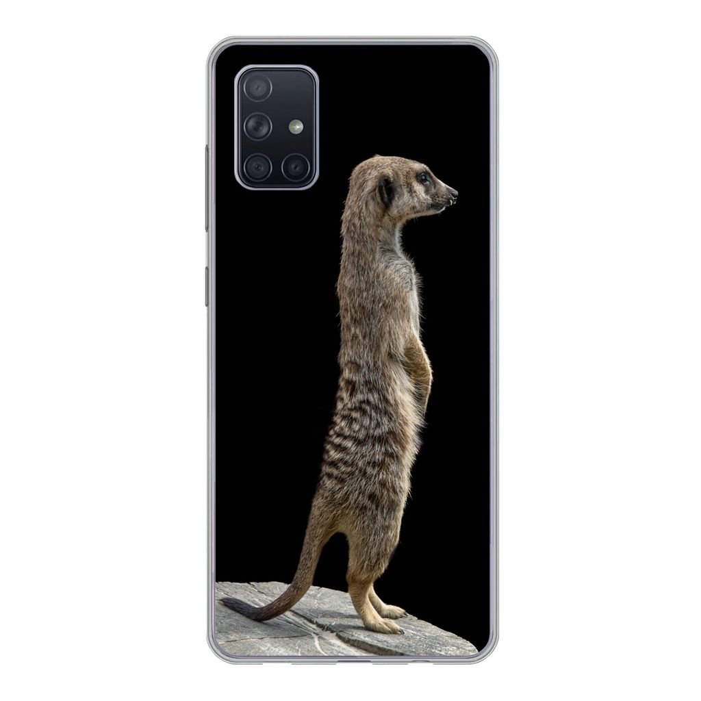 MuchoWow Handyhülle Schutzhülle Hülle für Samsung Galaxy A71 Erdmännchen - Wilde Tiere - Schwarz Silikon Softcase Handy Hülle - Kartenbesitzer