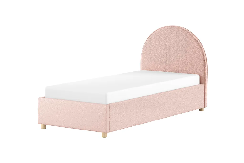 Lit rembourré bouclé rose 90x200cm VIPACK MOON avec sommier coffre