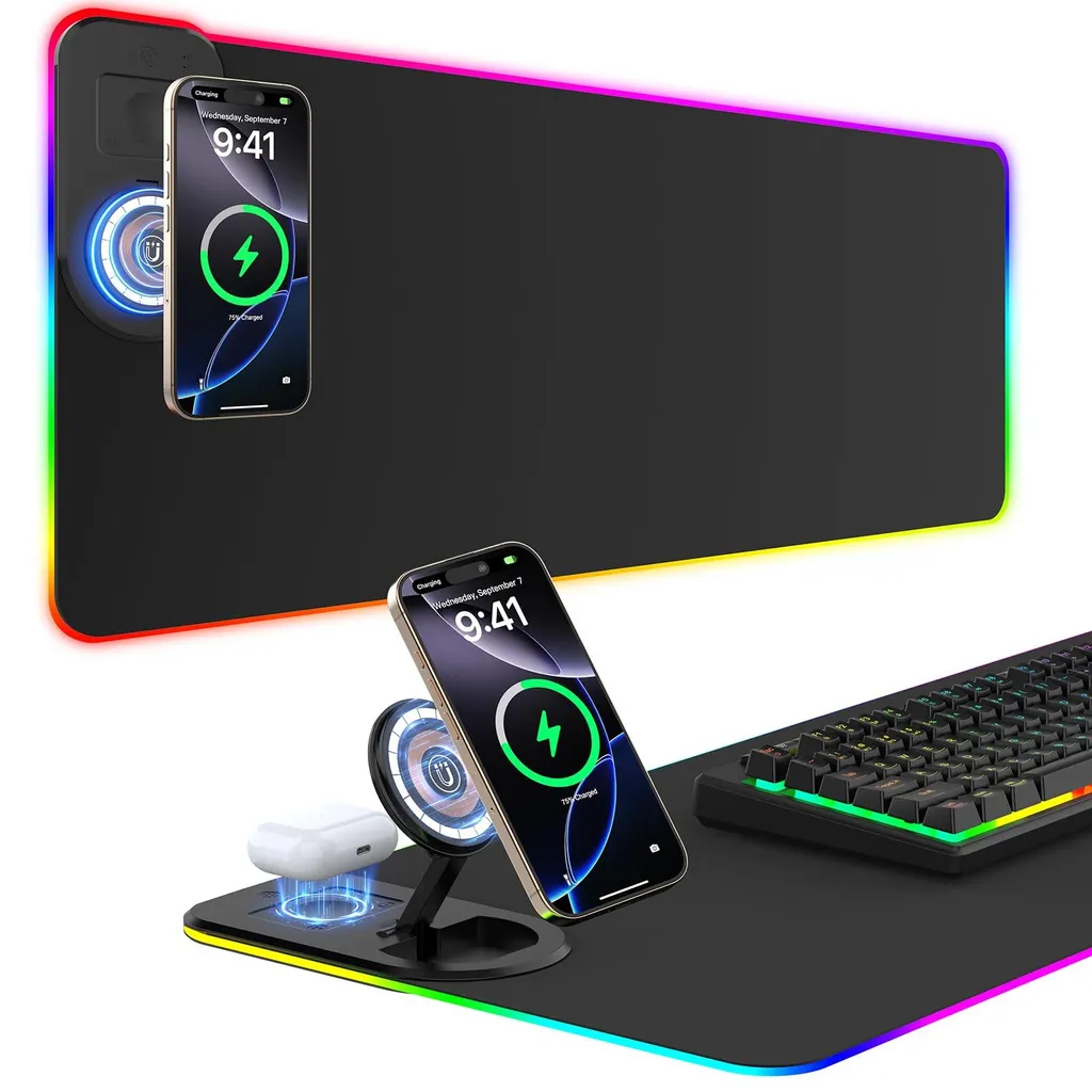 Tapis de souris gaming Qi 15W noir XL 800x350mm avec induction rapide