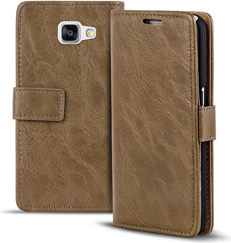 Conie Retro Klapp Hülle für Samsung Galaxy A3 2016 ED. Kartenfach Tasche Rundumschutz in Mocca