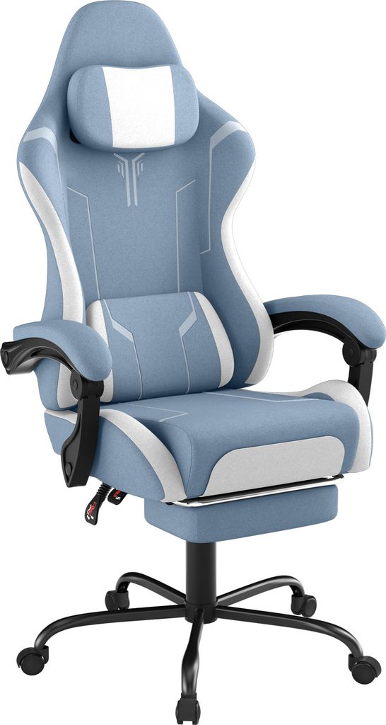 LZQ Bürostuhl Gaming Stuhl, Gaming Sessel Ergonomischer Gamer Stuhl mit Fußstütze, Kopfstütze & Lendenkissen, Gepolstert Gaming Chair, Blau