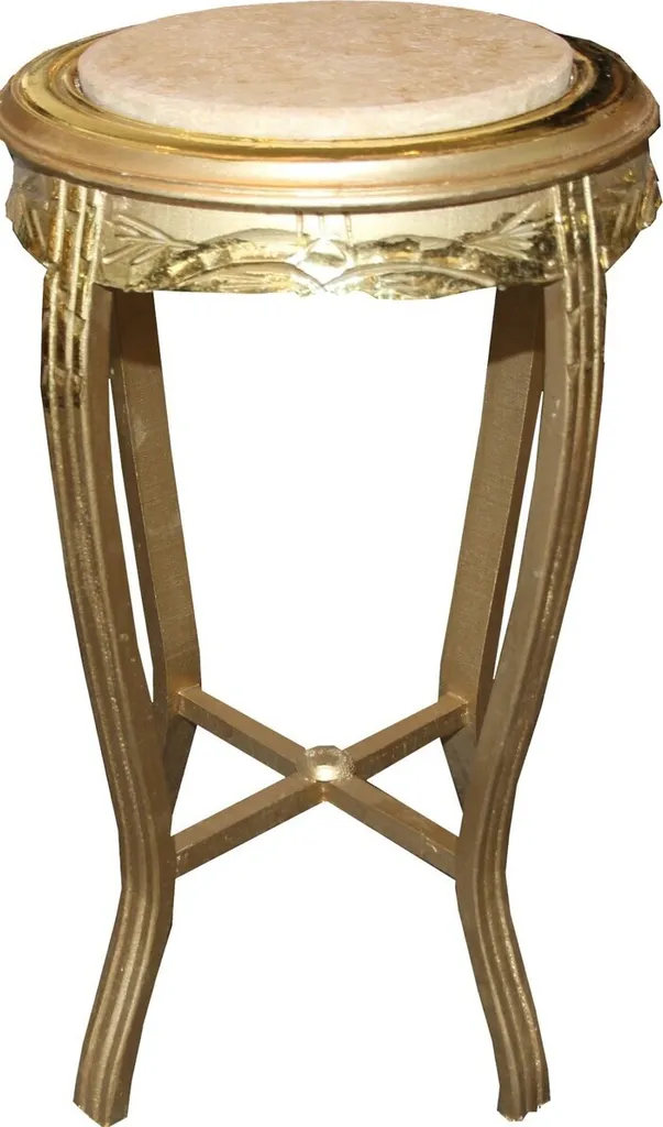 Table d'appoint ronde or aspect antique crème avec finitions baroques