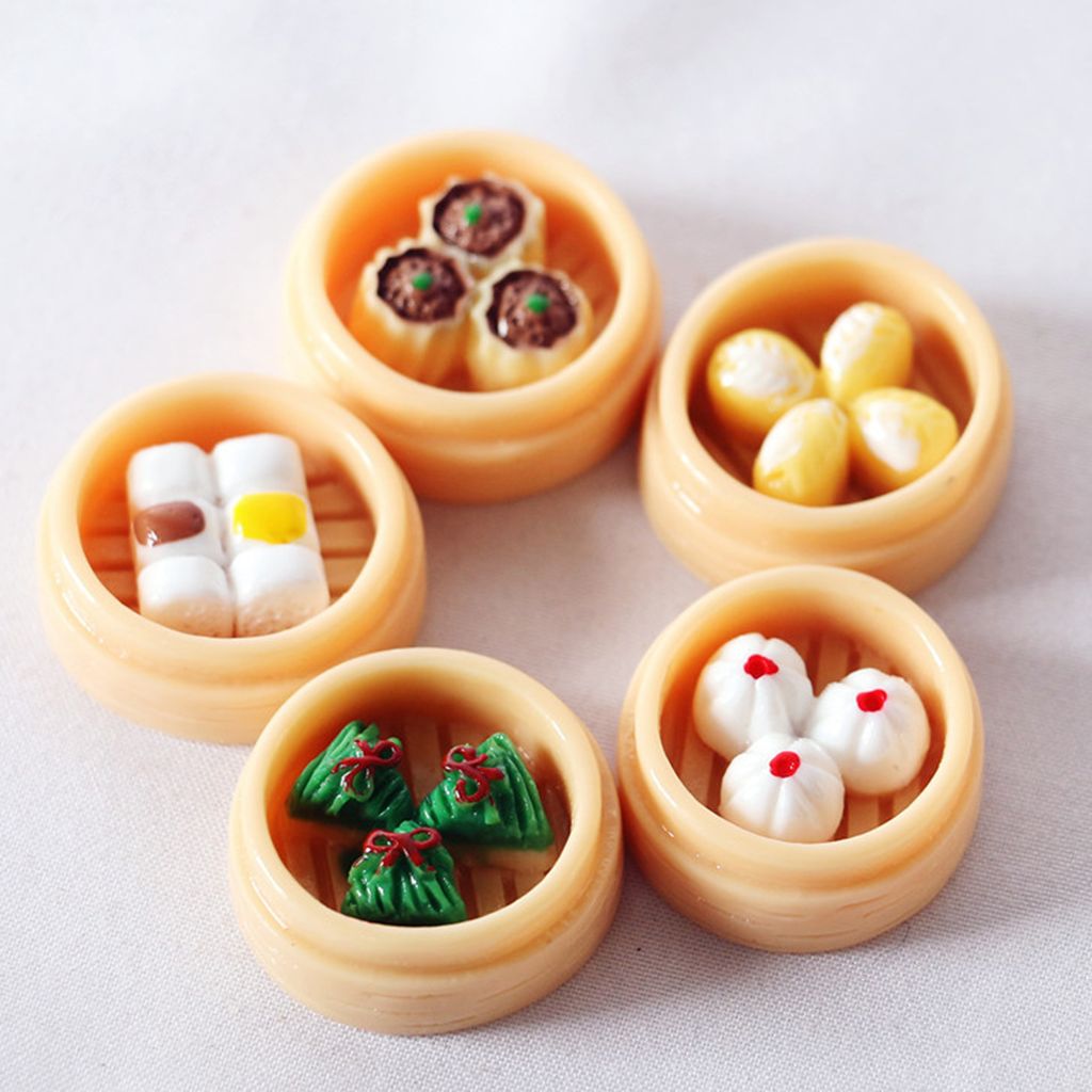 5 pcs gedämpfte Brötchen Modell DIY Compact Harz Miniatur Food Play Dollhouse Dampfte Knödel für 1/12 Puppenhaus