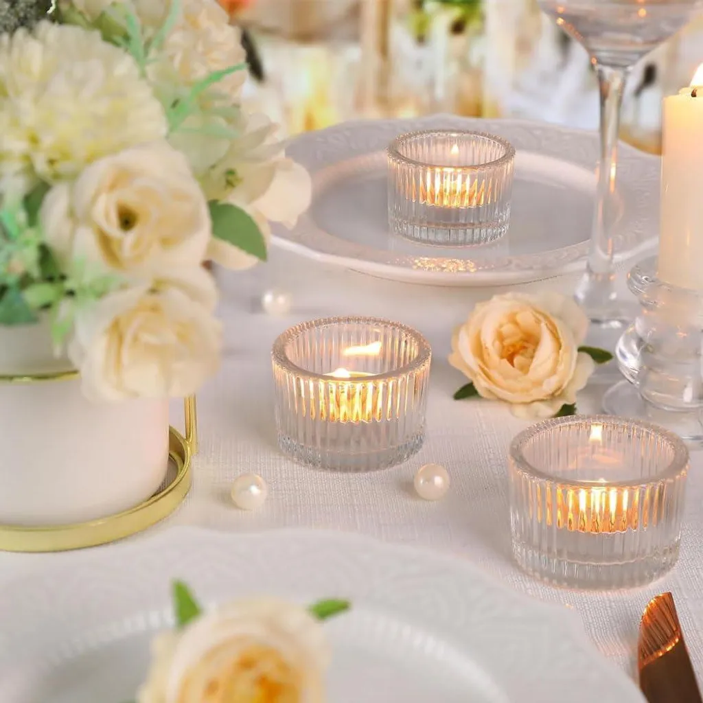 Verres à bougie pour mariage et fête - Lot de 12 photophores en verre