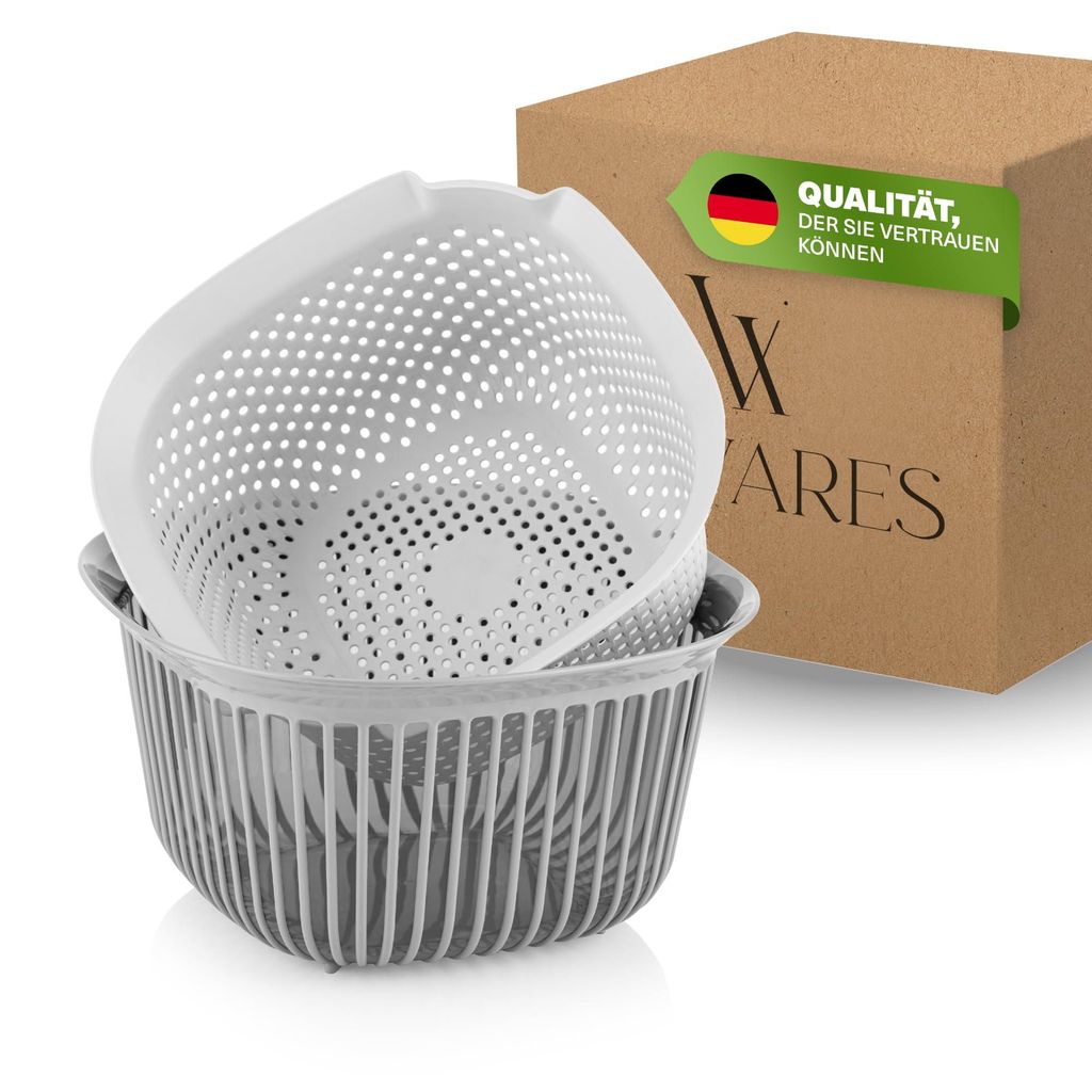 Viwares Eckige Schüssel mit Siebeinsatz, 4 L, BPA-freie Küchenschüssel, Abtropfgestell mit Schüssel, Küche Sieb, stapelbar, Siebschale für Wa...
