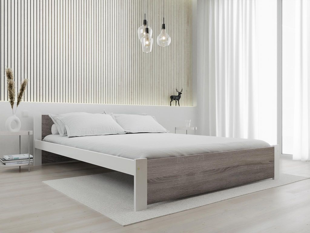 Bett IKAROS 180 x 200 cm, Weiß/Trüffeleiche Matratze: Matratze Somnia 18 cm, Lattenrost: Ohne Lattenrost