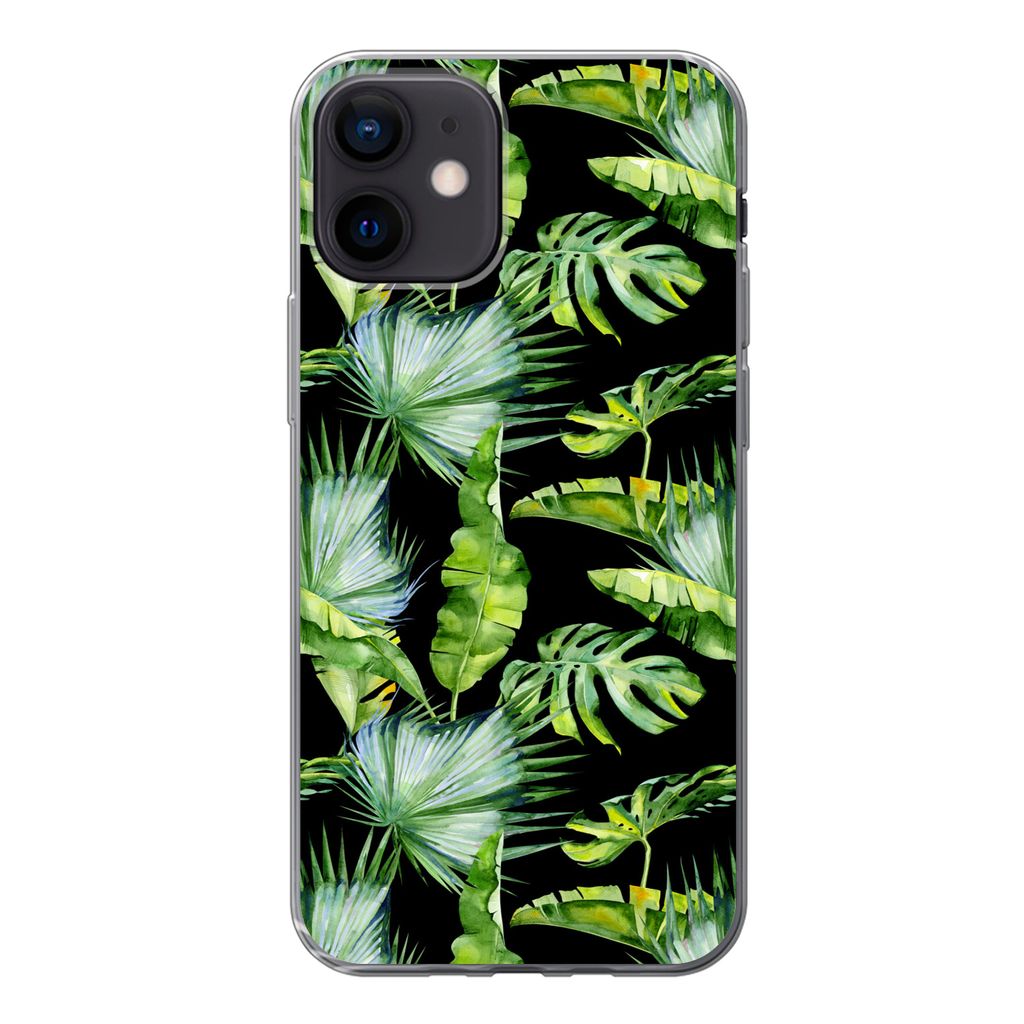 MuchoWow Handyhülle Schutzhülle Hülle für iPhone 12 Palmwedel - Tropisch - Muster Silikon Softcase Handy Hülle - Schutzhülle