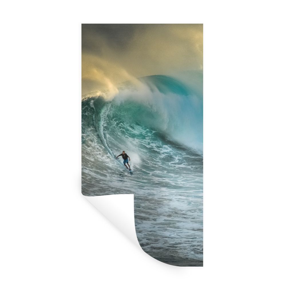 MuchoWow Wandtattoo Wandsticker Wandaufkleber Surfer auf großen Wellen 80x160 cm Selbstklebend und Repositionierbar - Sticker - Dekorfolie