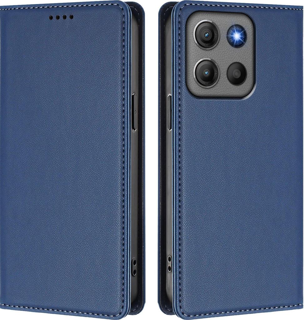 Handyhülle für Motorola Moto G15/Moto G15 Power, Kunstleder Klapphülle Stoßfeste Magnetische Hülle mit Ständer Dunkelblau