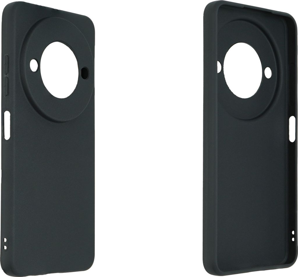 Two black phone cases shown from different angles against a white background.