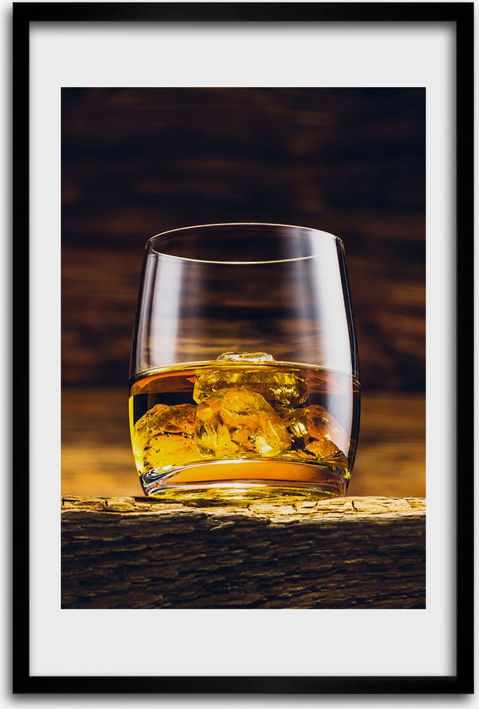 Bild - Bilderrahmen - 40 cm x 60 cm - MDF - Rahmen - Wandkunst - Bourbon in einem Glas