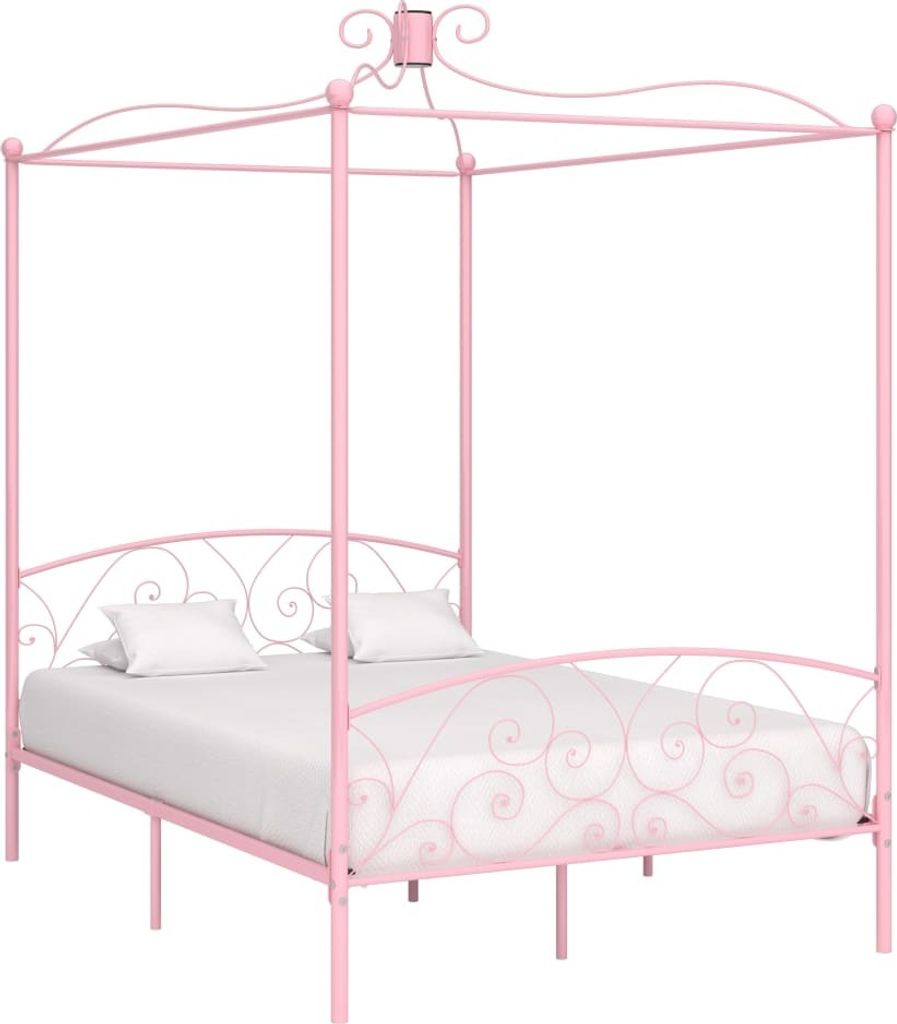 The Living Store Himmelbett-Gestell Rosa Metall 140 x 200 cm
