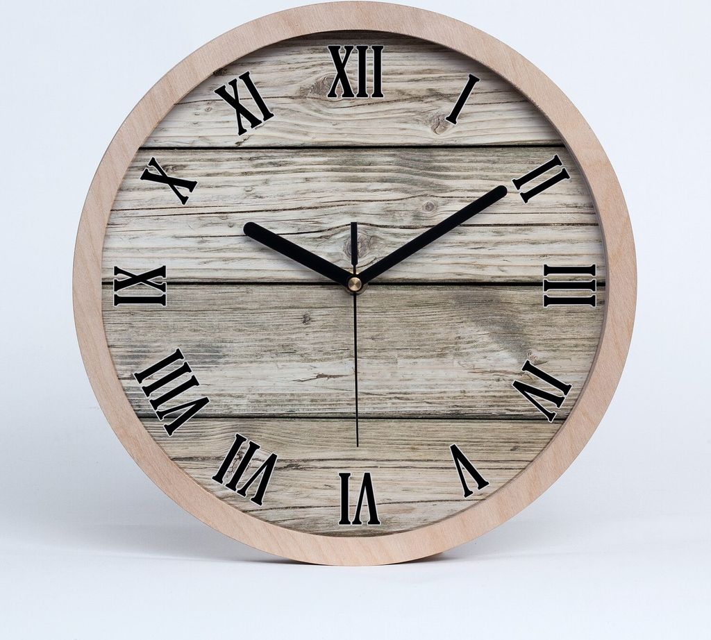 Holzuhr 25fi cm wanduhr - schwarze Spitzen - Holzuntergrund