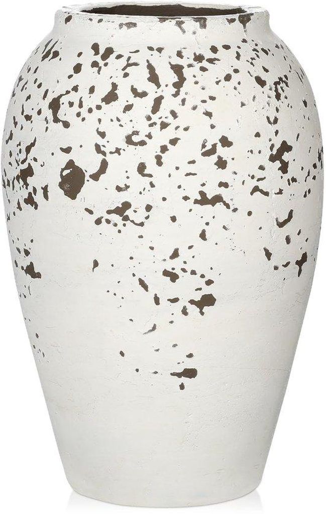 Keramische Tafelvaas 25 cm, handgefertigte Terrakotta, Vintage-Design, Woonkamer-Accessoire, Dekoration für Pampasgras, rustikal, weiß.