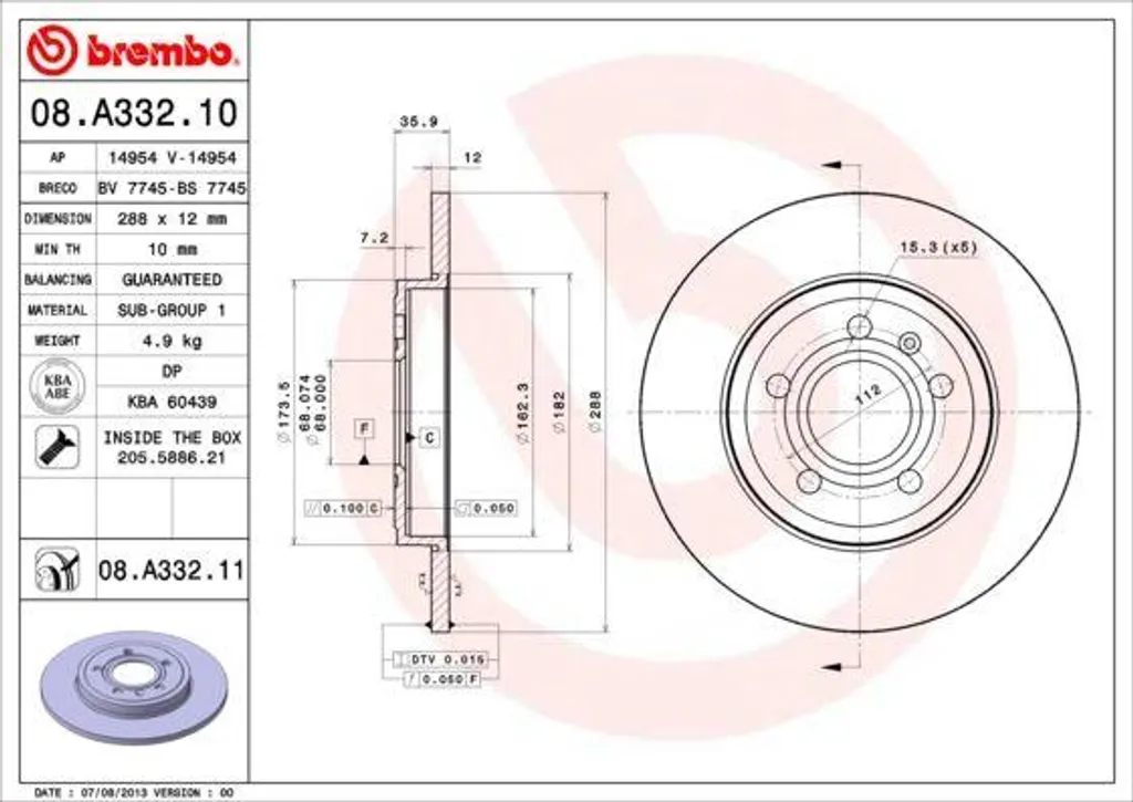 Éliminez les Vibrations : Disque de Frein Brembo 08.A332.11 Audi A4 Exeo