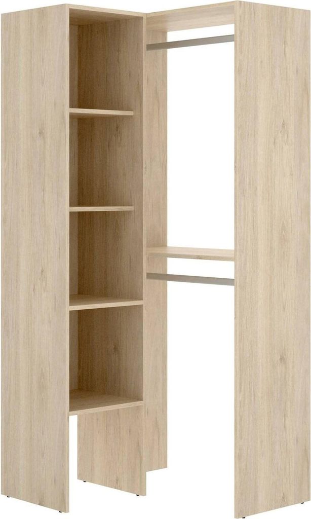 Kleiderschrank Dalmic, Struktur für begehbaren Eckschrank, Offene Eckgarderobe, 79x88h186 cm, Eiche