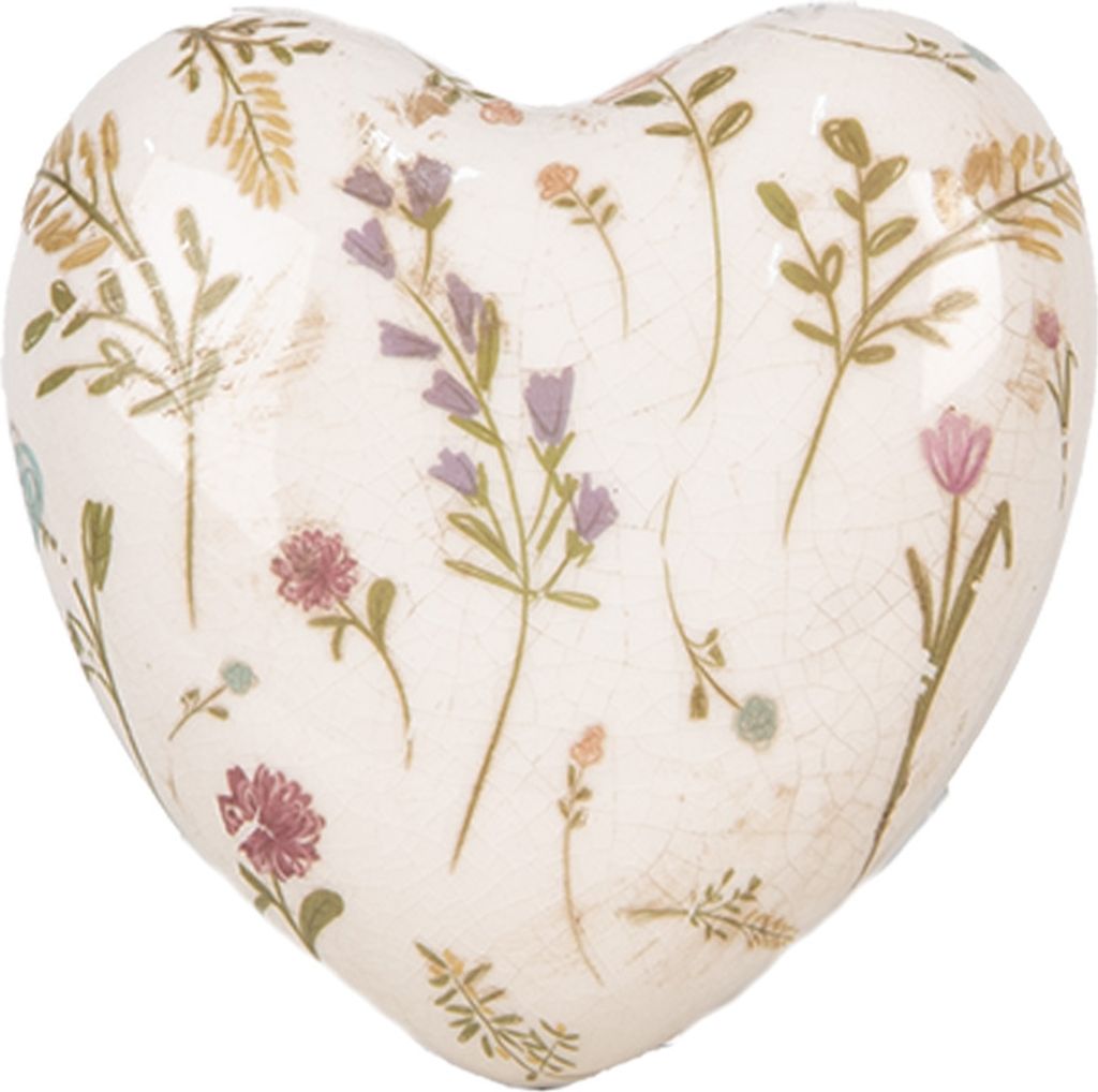 Clayre & Eef Dekoration Herz 11x11x4 cm Beige Rosa Keramik