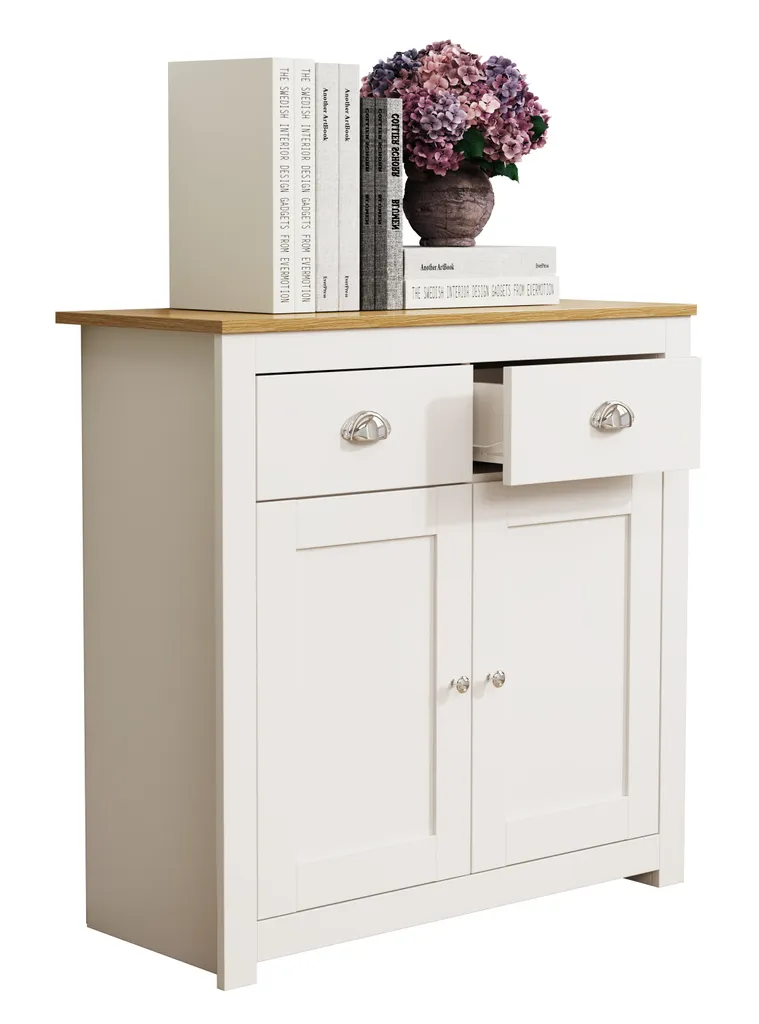 Commode Balusa 2 tiroirs VCM, Buffet de rangement compact 35cm - 2