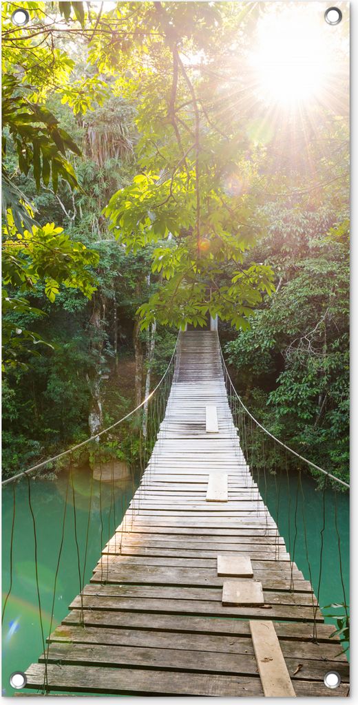 MuchoWow 40x80 cm Outdoor-Poster Gartendeko Sichtschutz Garten Poster für den Garten Dschungel - Wasser - Brücke - Natur - Pflanzen