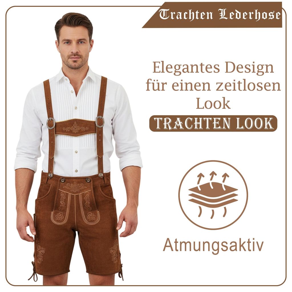 kurze Trachtenlederhose Toni Lederhosen mit Hosenträger, Produktbild 