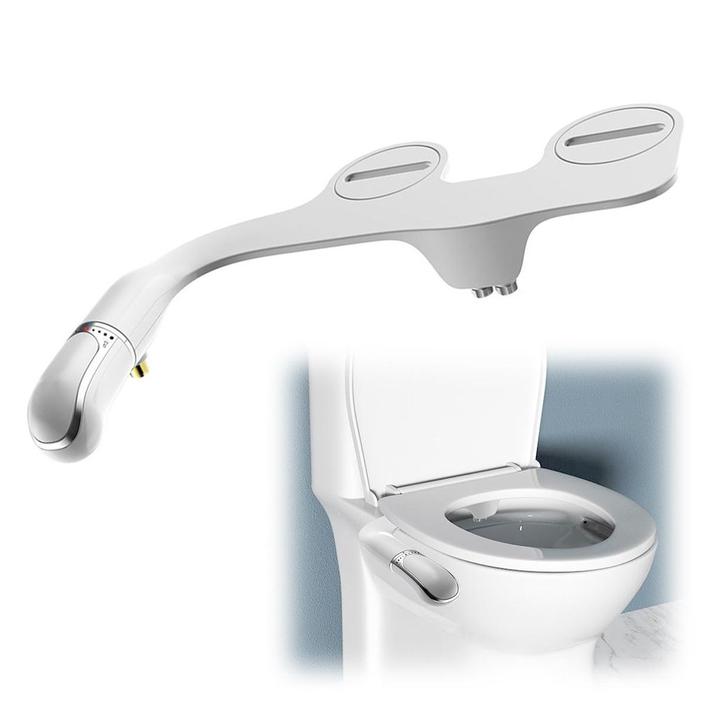 Bidet Toiletteneinsatz,WC Aufsatz in Weiß mit Doppeldüse,Süßwasser-Spray, nicht elektrisch,einfach zu installieren,Messingeinlass und internes ...
