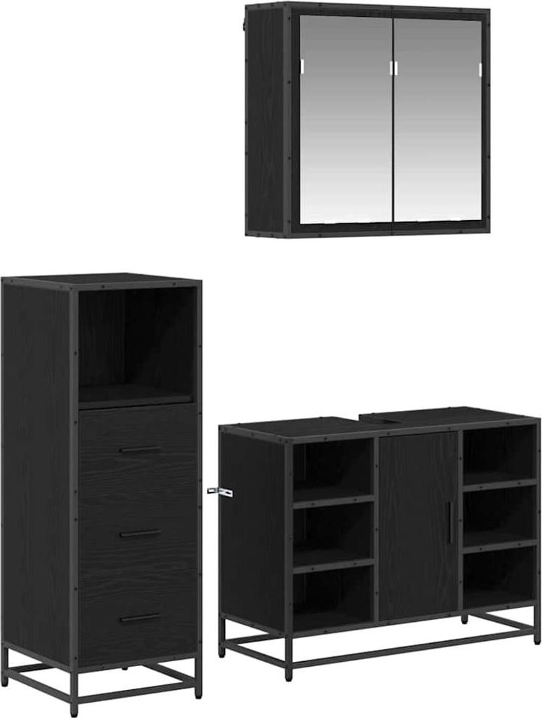 Badezimmermöbel-Set mit Schubladen 3 pcs Altholz Holzwerkstoff
