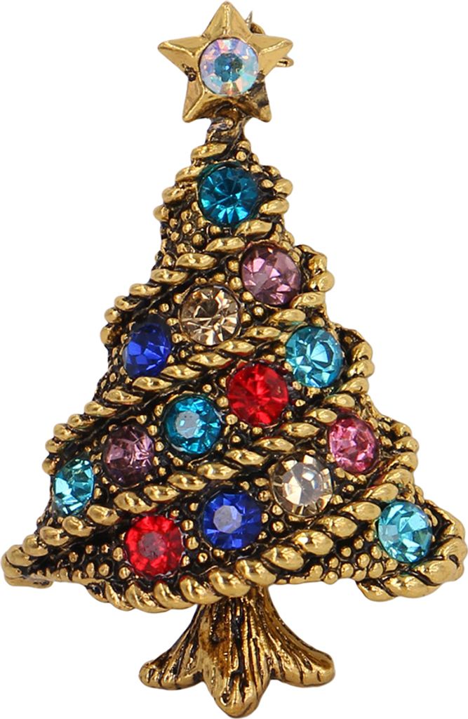 Vintage Weihnachtsbaum bunte Strass eingelegte Brosche Pin Jacke Kragen Abzeichen-Golden
