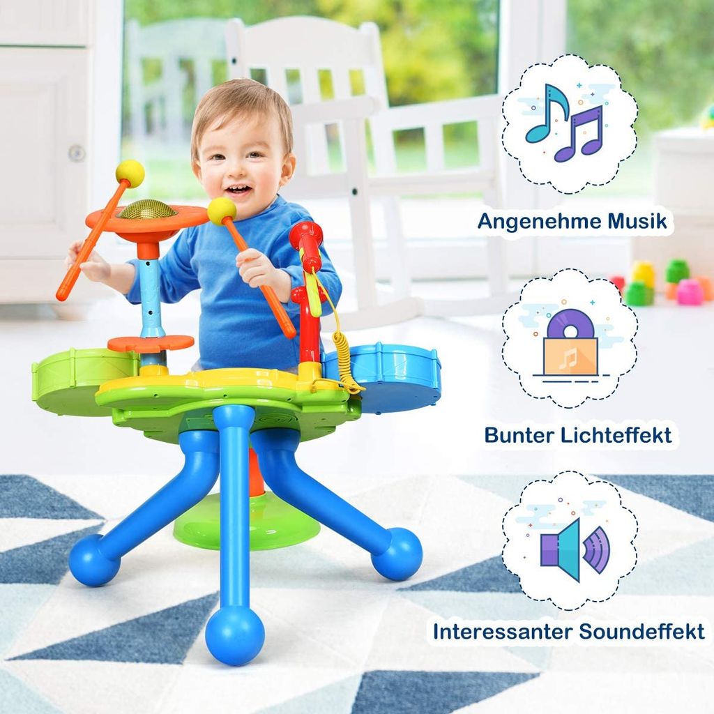 Baby Musikinstrumente Spielzeug, 5 in 1 Kleinkind Trommel Klavier Set,  Kinder Elektronische Klavier Tastatur Xylophon Trommel Spielzeug Set mit  Mikrofon Lichter, lernen